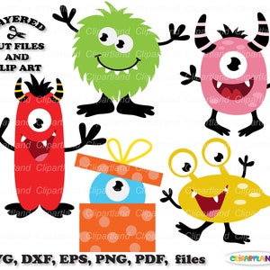 Directe download. Schattige kleine monster SVG gesneden bestand en illustraties. Commerciële licentie is inbegrepen! M_49.