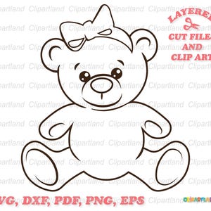 DOWNLOAD INSTANTÂNEO. Cute Teddy bear girl outline svg cut file e clip art. Uso pessoal e comercial. B_35.