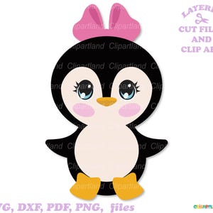 Descarga instantánea. Chica pingüino en capas archivo de corte svg y clip art. Uso personal y comercial. P_16.
