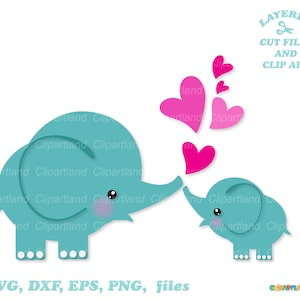 Descarga instantánea. Madre y bebé elefante svg cortan archivo y clip art. Uso personal y comercial. E_1.
