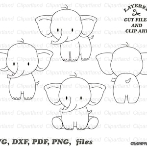 Descarga instantánea. Archivo SVG de contorno de elefante bebé. Uso personal y comercial. E_8.