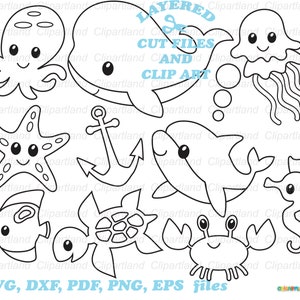 Téléchargement instantané. Fichier de coupe svg animaux marins mignons et clipart. Une licence commerciale est incluse jusqu'à 500 utilisations ! Mer_8.