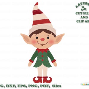INSTANT Download. Cute Christmas elf boy svg, dxf cut files and clip art. E_46.