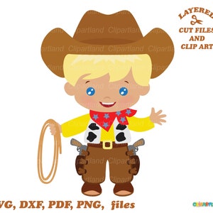 Directe download. Schattige kleine blonde cowboy met lasso SVG-bestand en illustraties knippen. Persoonlijk en commercieel gebruik. C_29.