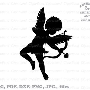 Descarga instantánea. Linda silueta de Cupido svg archivo de corte y clip art. Uso personal y comercial. C_5.