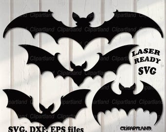 Halloween Bat Silhouettes SVG Bundle, Laser Cut Files (Digital Download)
