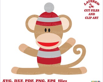 Cute Sock Monkey SVG Cut File, Clipart (Digital Download)