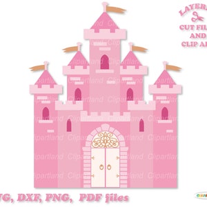 Directe download. Middeleeuwse roze prinses kasteel SVG, DXF gesneden bestanden en illustraties. C_27.