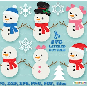 Directe download. Persoonlijk en commercieel gebruik is inbegrepen! Leuke kerstsneeuwman SVG, DXF gesneden bestanden en illustraties. S_7.