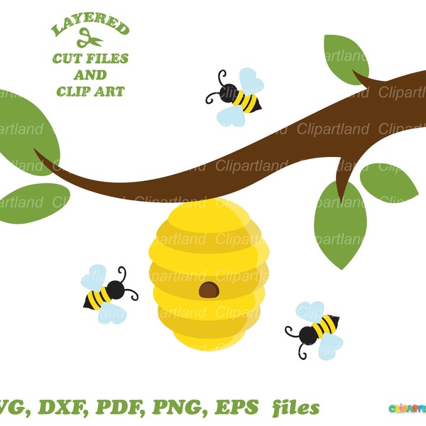 INSTANT Download.  Cute bee hive svg cut file and clip art. B_1.