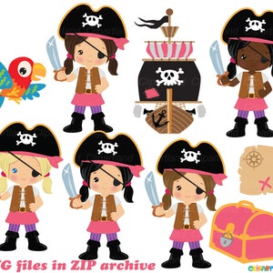 TÉLÉCHARGEMENT INSTANTANÉ. Mignonne clipart de fille pirate. Utilisation personnelle et commerciale. P_96.