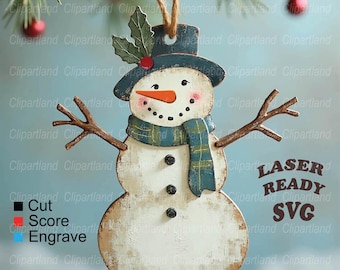 Laser Cut Christmas Snowman Ornament, SVG DXF EPS (Digital Download)