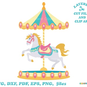 Téléchargement instantané. Jolie fille cheval carrousel svg, fichiers de coupe dxf et clipart. C_6.
