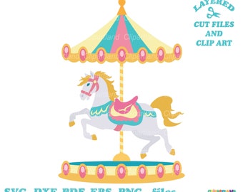 Carousel Horse Girl Clipart, SVG DXF Cut Files (Digital Download)