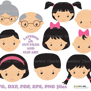 Descarga instantánea. Caras familiares archivos de corte svg y imágenes prediseñadas. Ff_1. Uso personal y comercial.