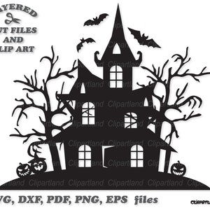 Descarga instantánea. Archivo de corte svg de la casa embrujada de Halloween y imágenes prediseñadas. H_11. ¡Se incluye licencia comercial hasta 1000 usos!
