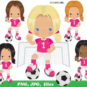 Descarga INSTANTÁNEA. Clip art de chica de fútbol. Csg_6. Uso personal y comercial.