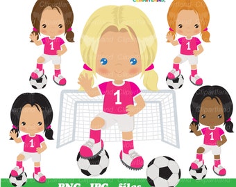 Descarga INSTANTÁNEA. Clip art de chica de fútbol. Csg_6. Uso personal y comercial.