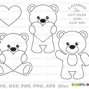 Download instantâneo. Cute Valentine Teddy bear svg, arquivos de corte dxf e clip art. O uso pessoal e comercial está incluído! B_1.