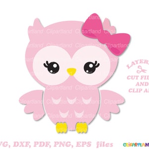 Peut inclure: Un hibou rose avec un n&oelig;ud rose, des yeux noirs et un bec jaune. Le hibou est en couches pour la d&eacute;coupe et est disponible en t&eacute;l&eacute;chargement num&eacute;rique.