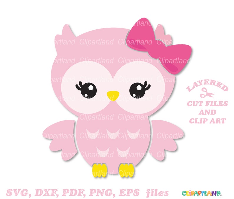 Peut inclure: Un hibou rose avec un n&oelig;ud rose, des yeux noirs et un bec jaune. Le hibou est en couches pour la d&eacute;coupe et est disponible en t&eacute;l&eacute;chargement num&eacute;rique.