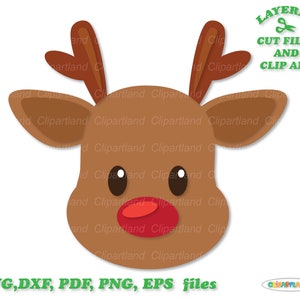 Directe download. Leuke kerst baby rendieren gezicht SVG, DXF gesneden bestanden en illustraties. R_12.