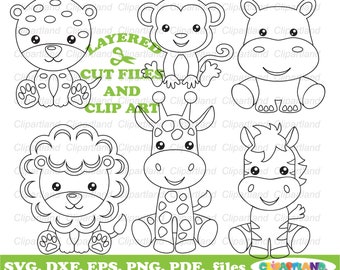 Jungle Animals Outline Clipart & Cut Files (SVG, PNG, PDF)