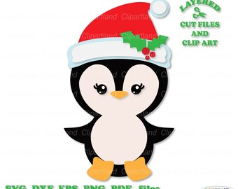 Weihnachten Pinguin Mädchen Clipart, SVG Schnitt Datei (Digital Download)