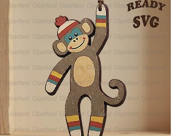 Sock Monkey Charm, Laser Cut File SVG DXF EPS (Digital Download)