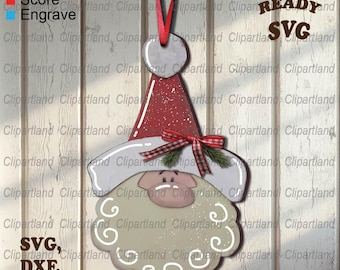 INSTANT Download. Christmas ornament Santa Claus face svg cut file for laser. S_5.