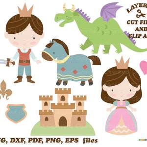 INSTANT Download. Cute princess, prince and dragon bundle cut file and clip art. Personal and commercial use. K_18.
