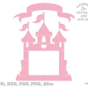 Download instantâneo. Moldura de foto fofa em forma de arquivo de corte svg de castelo de princesa e clipart. Uso pessoal e comercial. C_6.