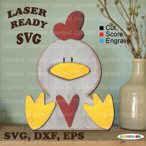 Descarga instantánea. Lindo pollo. Gallo prim estante para manualidades DIY pintable construible listo para láser archivo de manualidades svg para Glowforge. C_2.