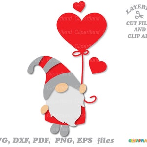 Descarga instantánea. Lindo gnomo de San Valentín con un globo en forma de corazón svg. Vg_5. Uso personal y comercial incluido.