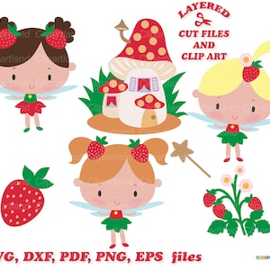 Download istantaneo. Graziosi file tagliati e clip art con fatina della fragola. Uso personale e commerciale. F_35.