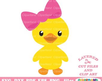 Duckling Girl with Bow (svg, png, pdf, dxf) (Commercial Use)