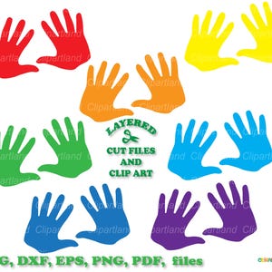 INSTANT Download. Colorful hand prints set svg cut files. Rainbow colors. Personal and commercial use. H_1.