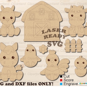 DIRECT downloaden. SVG-verfkit. DIY-kleurbundel babyboerderijdieren. Dieren svg-bestand knippen voor laser. F_5.