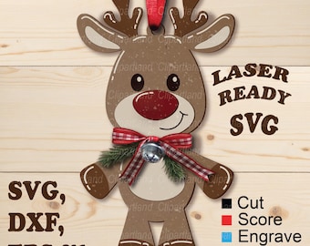Christmas Reindeer Ornament Laser Cut File (SVG, DXF, EPS)