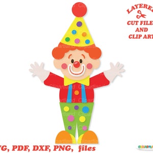 Download instantâneo. Arquivo de corte e clipart de palhaço fofo. Uso pessoal e comercial. C_19.