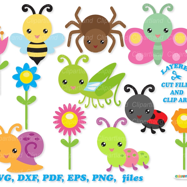 INSTANT Download. Cute insects svg cut file for Cricut, Silhouette and clip art. Commercial license is included! I_5.