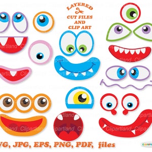 INSTANT Download. Monsters clip art. Eyes and mouths clip art.  Personal and commercial use. M_36.