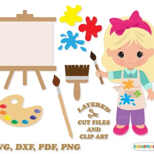 NSTANT-Download. Süße Mädchen-Künstler-Svg-Schnittdatei und ClipArt. Kommerzielle Lizenz ist im Preis inbegriffen! P_1.