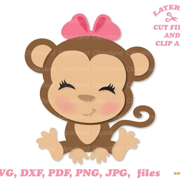 INSTANT Download. Cute sitting monkey girl svg cut file and clip art. Personal and commercial use. M_12.