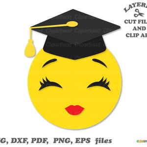 Téléchargement instantané. Emoji girly visage de remise des diplômes svg coupe fichier et clipart. Usage personnel et commercial. E_5.