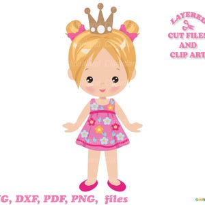 DIRECT downloaden. Schattige prinses meisje gelaagde svg-bestand knippen en illustraties. Persoonlijk en commercieel gebruik. P_34.