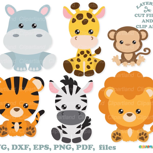 INSTANT Download. On Sale 50% Off! Baby jungle animals svg cut files and clip art. A_9. Personal and commercial use.