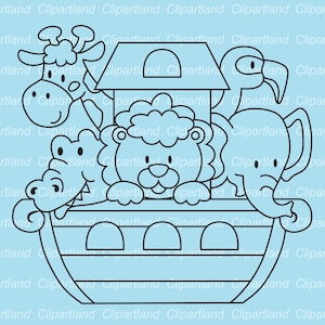 INSTANT Download. Cute Noah's Ark Outline Svg Cut Files and Clip Art ...
