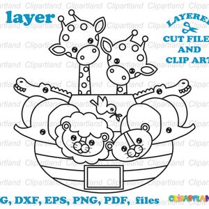 INSTANT Download. Cute Noah&#39;s ark outline svg cut files and clip art. Digital stamp. Coloring page. Personal and commercial use. A_19.