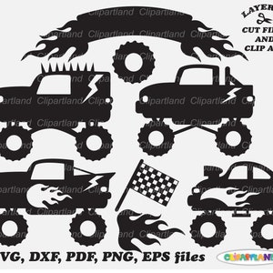 SOFORTIGER Download. Monstertruck Silhouette svg geschnitten Datei und ClipArt. Kommerzielle Lizenz ist enthalten bis zu 500 Verwendungen! Mt_6.